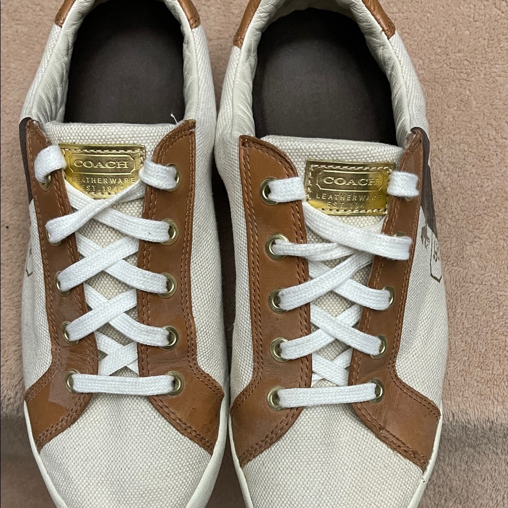 Coach Martie Q270 Rare Natural Tan Leather and Canvas Sneakers